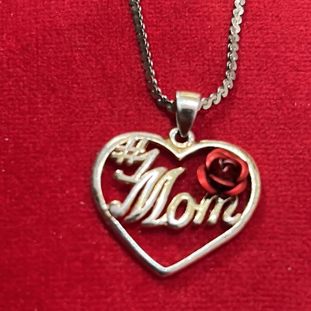 “#1 Mom” Sterling Silver Heart Pendant & Chain